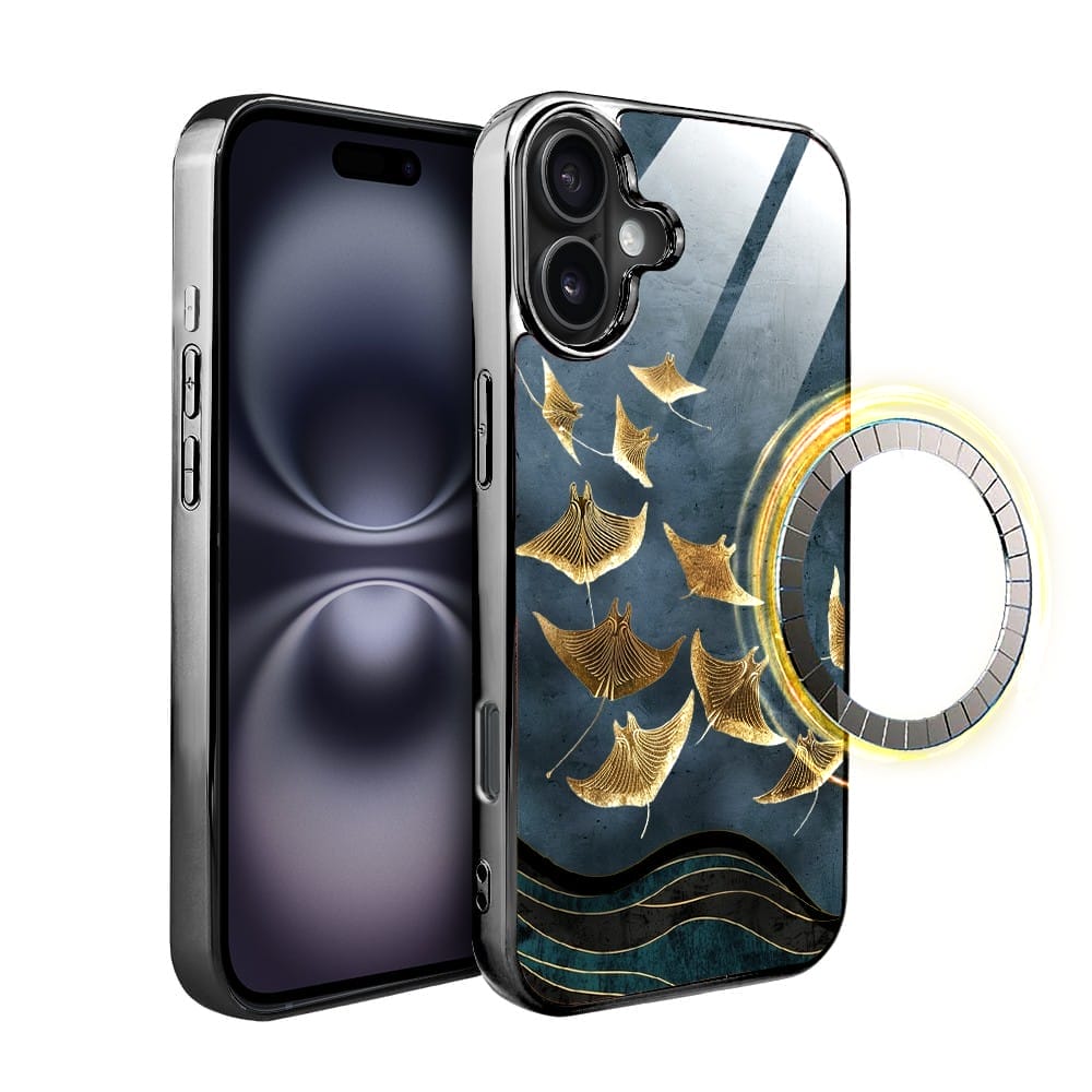 Etui do iPhone 16 Plus IBIZU Elite Glass z MagSafe Magia Azji, Morze, Lot płaszczek, czarne