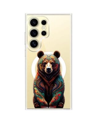 Etui do Samsung Galaxy S23 Ultra z MagSafe przeźroczyste, silikonowe Flexi, Dzika Mandala, Niedźwiedź