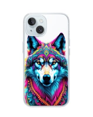 Etui do iPhone 15 Plus z MagSafe przeźroczyste, silikonowe Flexi, Dzika Mandala, Wilk