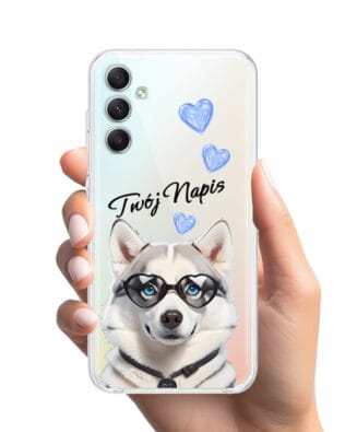 Etui do Samsung Galaxy A34 5G przeźroczyste, silikonowe Flexi, Puppy Love, pies rasy Husky