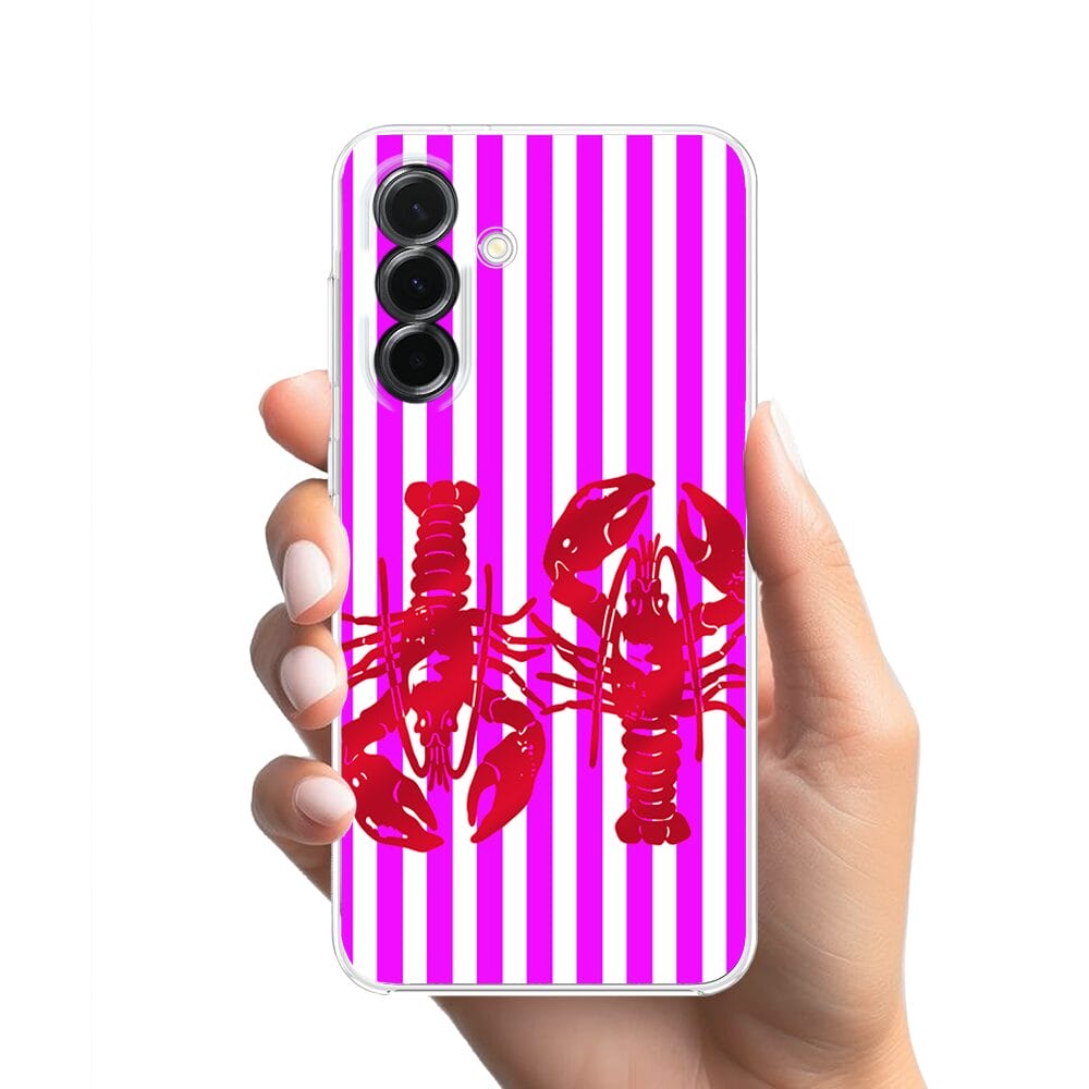 Etui do Samsung Galaxy A36 5G przeźroczyste, silikonowe Flexi, kraby z różowymi paskami - obrazek 2