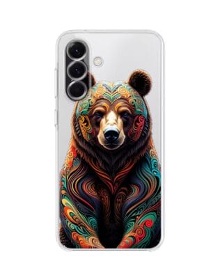 Etui do Samsung Galaxy A56 5G przeźroczyste, silikonowe Flexi, Dzika Mandala, Niedźwiedź