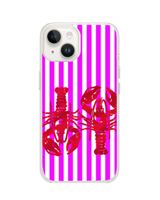 Etui do iPhone 14 Plus przeźroczyste, silikonowe Flexi, kraby z różowymi paskami