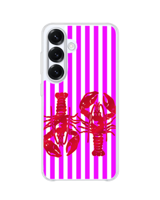 Etui do Samsung Galaxy S25 z MagSafe przeźroczyste, silikonowe Flexi, kraby z różowymi paskami