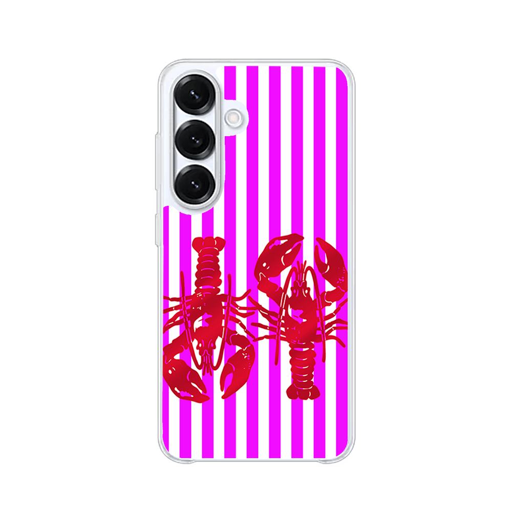 Etui do Samsung Galaxy S25 z MagSafe przeźroczyste, silikonowe Flexi, kraby z różowymi paskami