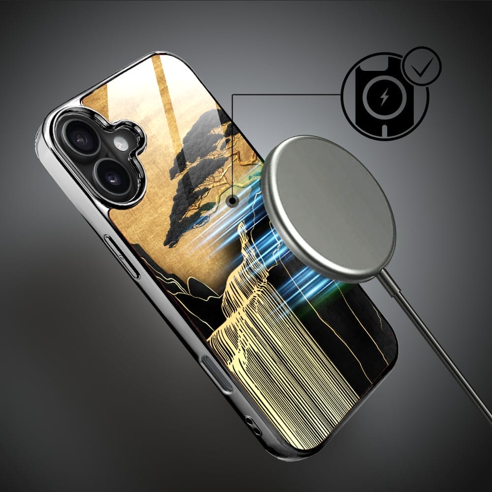 Etui do iPhone 16 IBIZU Elite Glass z MagSafe Magia Azji, Złoty wodospad, czarne - obrazek 7