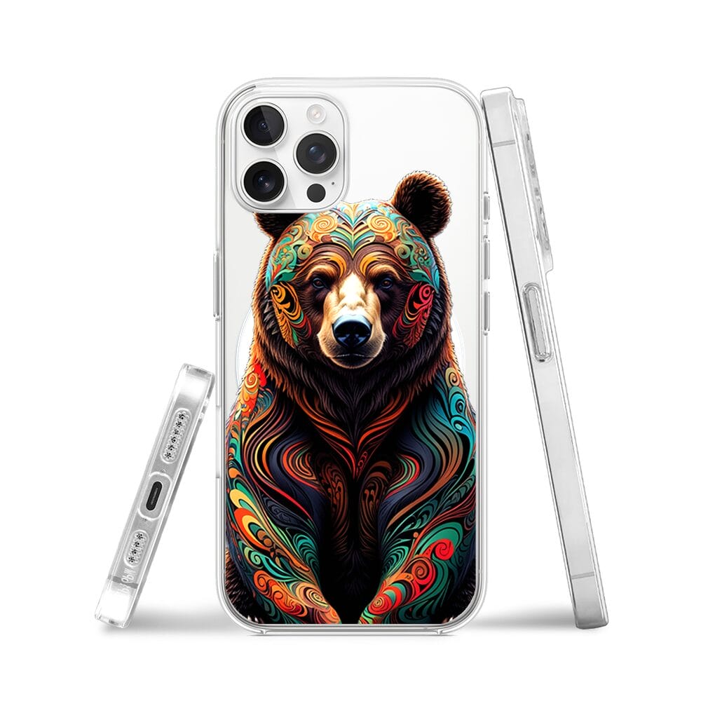 Etui do iPhone 12 Pro z MagSafe przeźroczyste, silikonowe Flexi, Dzika Mandala, Niedźwiedź - obrazek 3