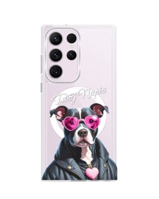 Etui do Samsung Galaxy S23 Ultra z MagSafe przeźroczyste, silikonowe Flexi, Puppy Love, pies rasy Amstaff