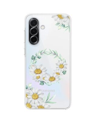 Etui do Samsung Galaxy A36 5G przeźroczyste, silikonowe Flexi, wianek stokrotek