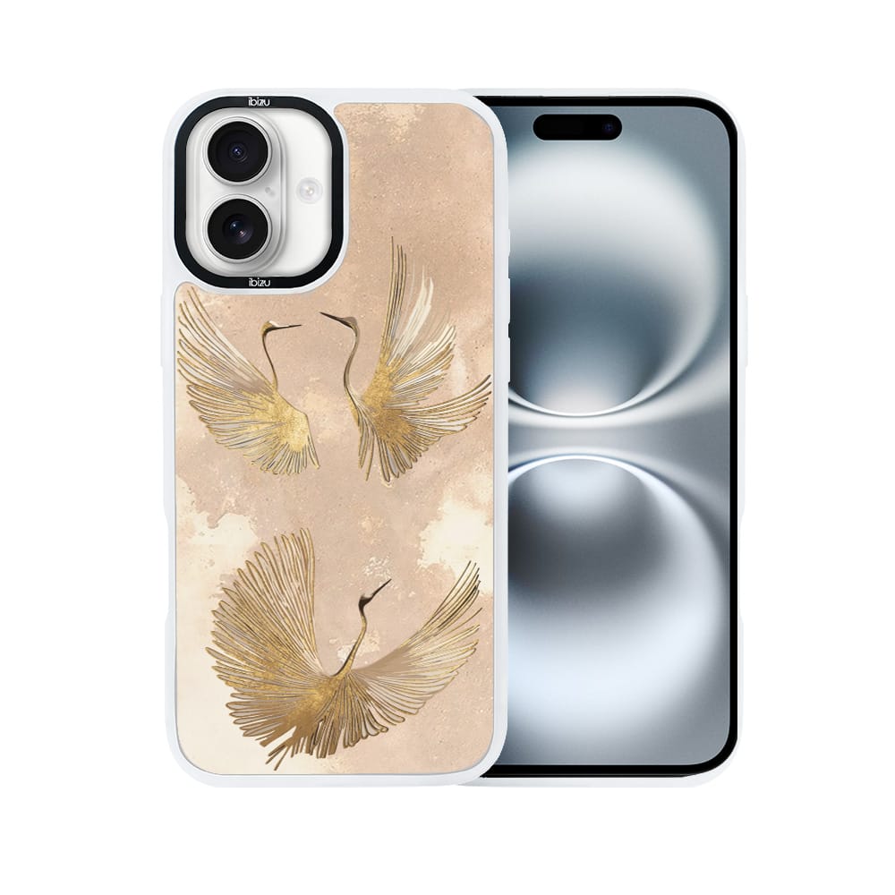 Etui do iPhone 16 IBIZU DropGuard Matt z MagSafe, Boho, Złote żurawie - obrazek 2