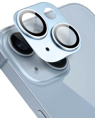 Metalowa osłona na cały aparat z wbudowanymi szkłami do iPhone 14 Plus, niebieska