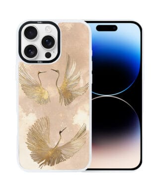 Etui do iPhone 14 Pro IBIZU DropGuard Matt z MagSafe, Boho, Złote żurawie