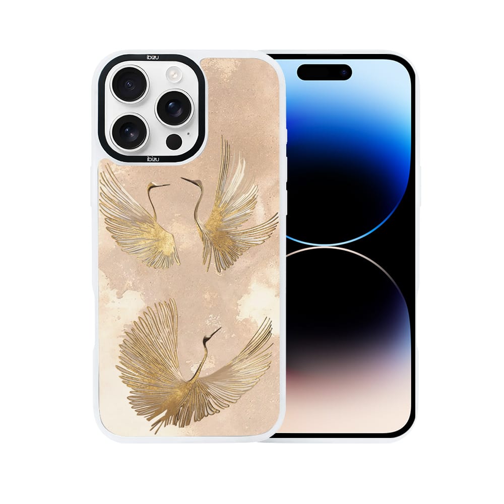 Etui do iPhone 14 Pro IBIZU DropGuard Matt z MagSafe, Boho, Złote żurawie - obrazek 2