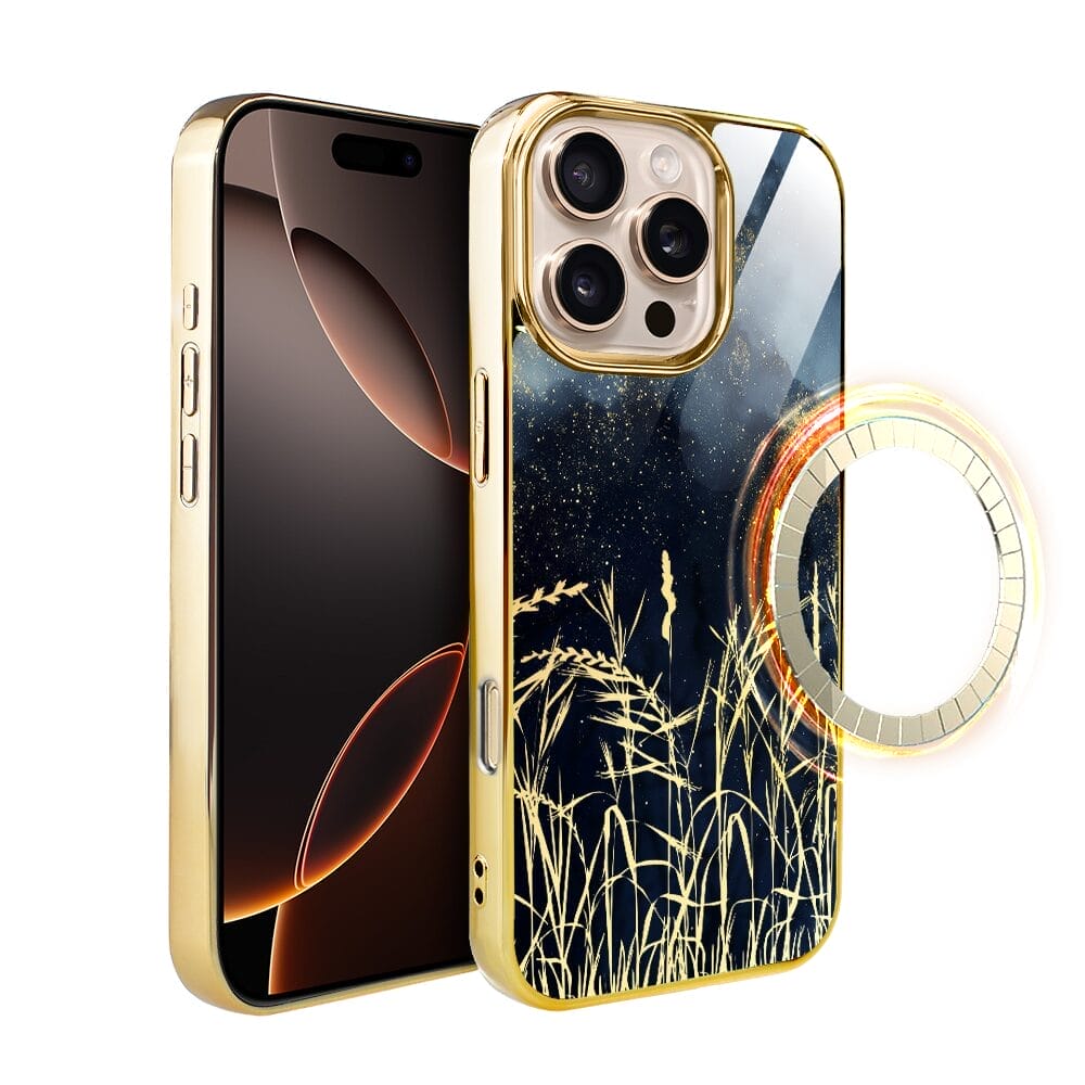 Etui do iPhone 16 Pro Max IBIZU Elite Glass z MagSafe Kwiaty, Złote trawy o zmierzchu, złote