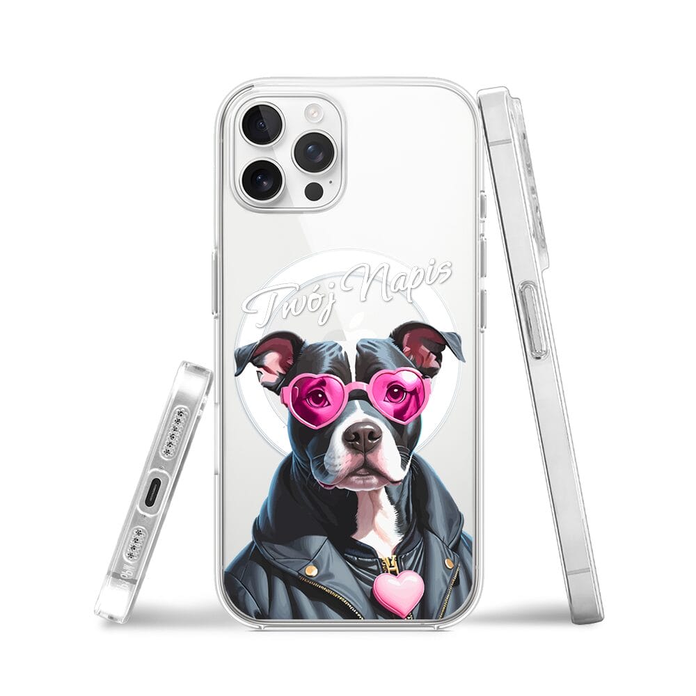 Etui do iPhone 12 Pro Max z MagSafe przeźroczyste, silikonowe Flexi, Puppy Love, pies rasy Amstaff - obrazek 3