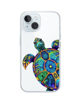Etui do iPhone 15 Plus przeźroczyste, silikonowe Flexi, Dzika Mandala, Żółw