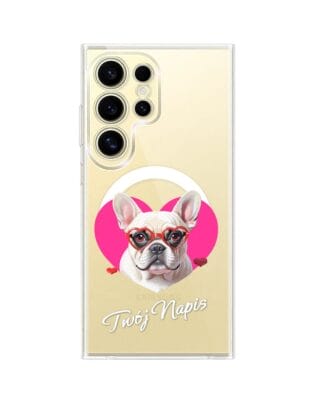 Etui do Samsung Galaxy S24 Ultra z MagSafe przeźroczyste, silikonowe Flexi, Puppy Love, pies rasy Buldog Francuski