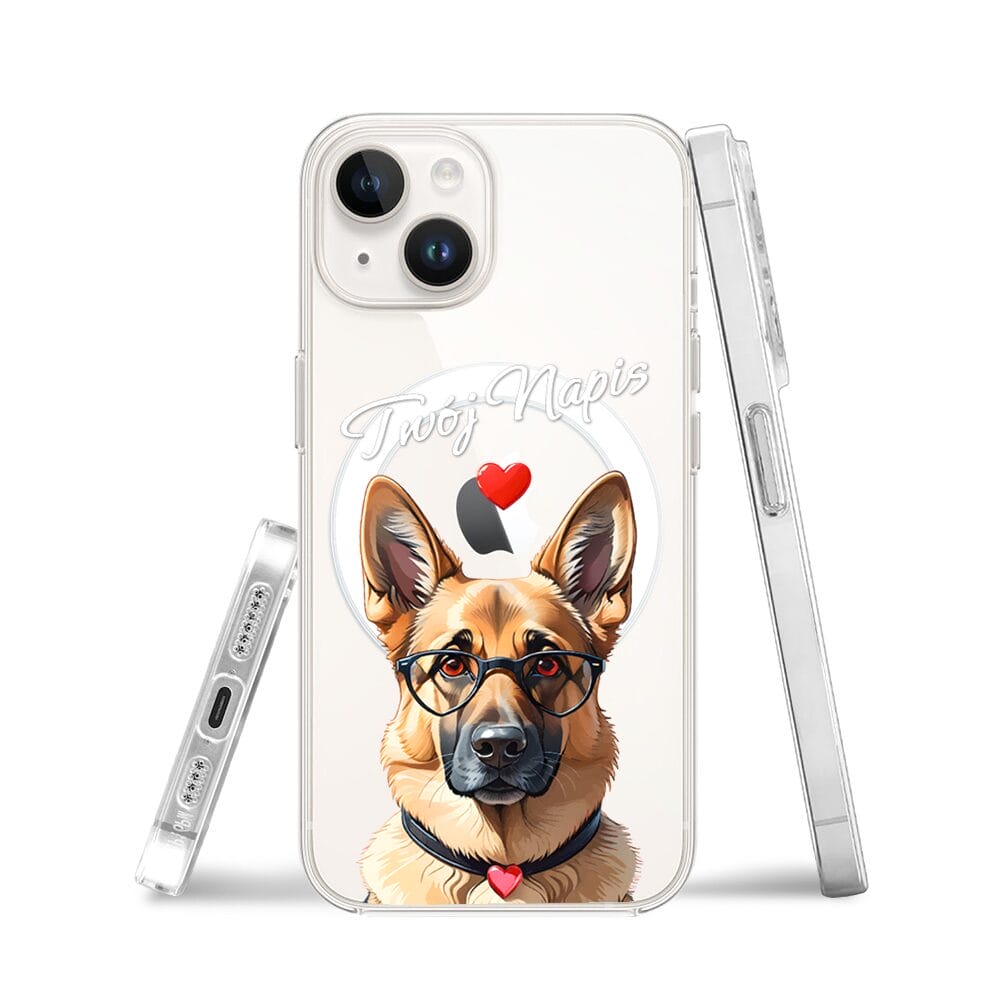Etui do iPhone 13 Mini z MagSafe przeźroczyste, silikonowe Flexi, Puppy Love, pies rasy Owczarek Niemiecki - obrazek 3
