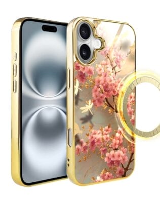 Etui do iPhone 16 IBIZU Elite Glass z MagSafe Magia Azji, Taniec sakury, złote