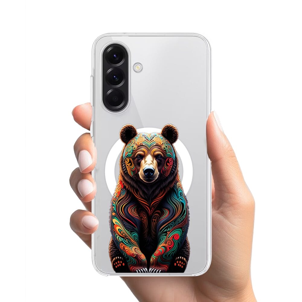 Etui do Samsung Galaxy A56 5G z MagSafe przeźroczyste, silikonowe Flexi, Dzika Mandala, Niedźwiedź - obrazek 2