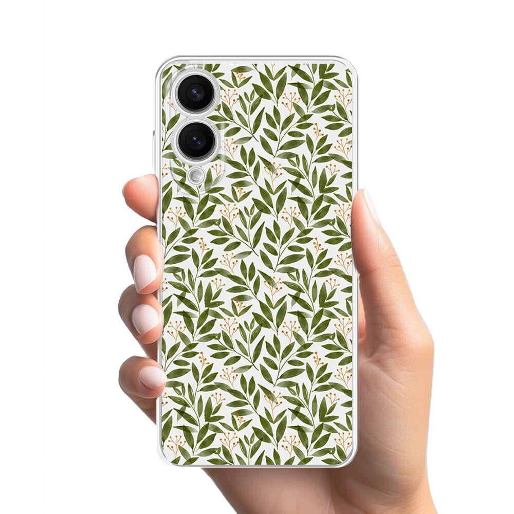 Etui do Samsung Galaxy S25 Edge przeźroczyste, silikonowe Flexi, zielone gałązki - obrazek 2