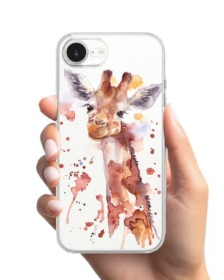 Etui do iPhone 16e przeźroczyste, silikonowe Flexi, Akwarelowe Zoo, Żyrafa