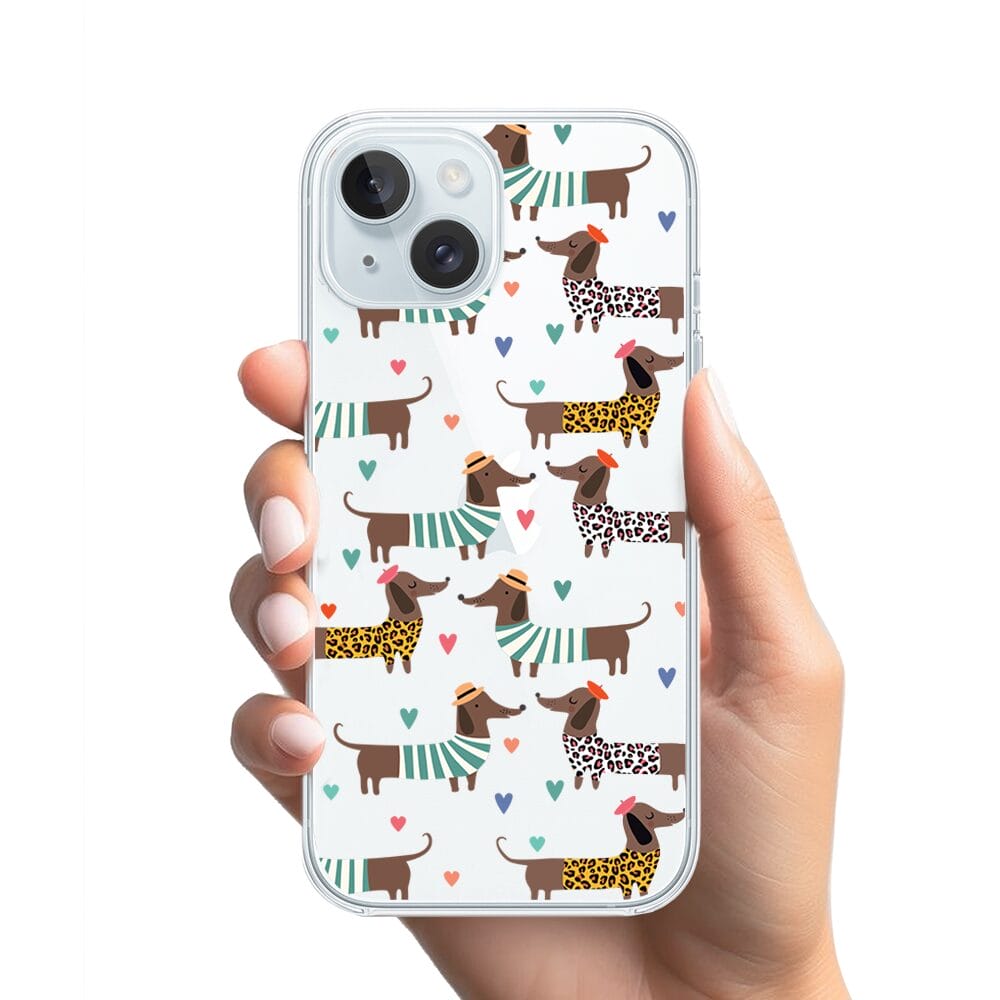 Etui do iPhone 15 przeźroczyste, silikonowe Flexi, zakochane jamniki - obrazek 2