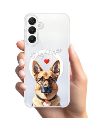 Etui do Samsung Galaxy A25 5G z MagSafe przeźroczyste, silikonowe Flexi, Puppy Love, pies rasy Owczarek Niemiecki