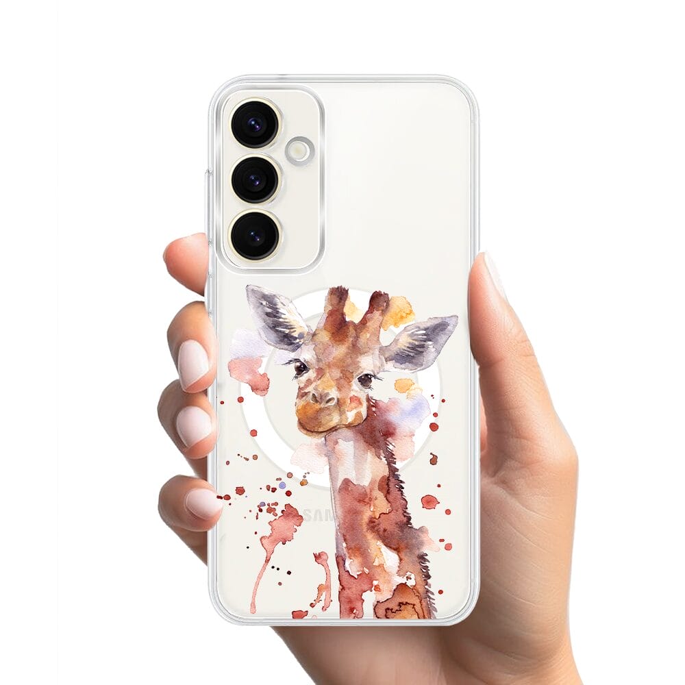 Etui do Samsung Galaxy S23 z MagSafe przeźroczyste, silikonowe Flexi, Akwarelowe Zoo, Żyrafa - obrazek 2