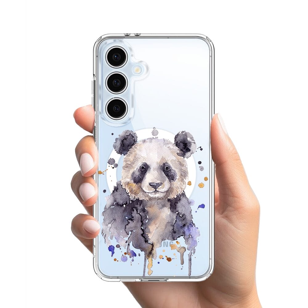 Etui do Samsung Galaxy S24 FE z MagSafe przeźroczyste, silikonowe Flexi, Akwarelowe Zoo, Panda - obrazek 2