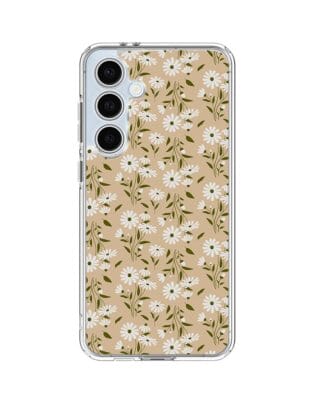 Etui do Samsung Galaxy S24 FE przeźroczyste, silikonowe Flexi, delikatne kwiatki na cielistym tle
