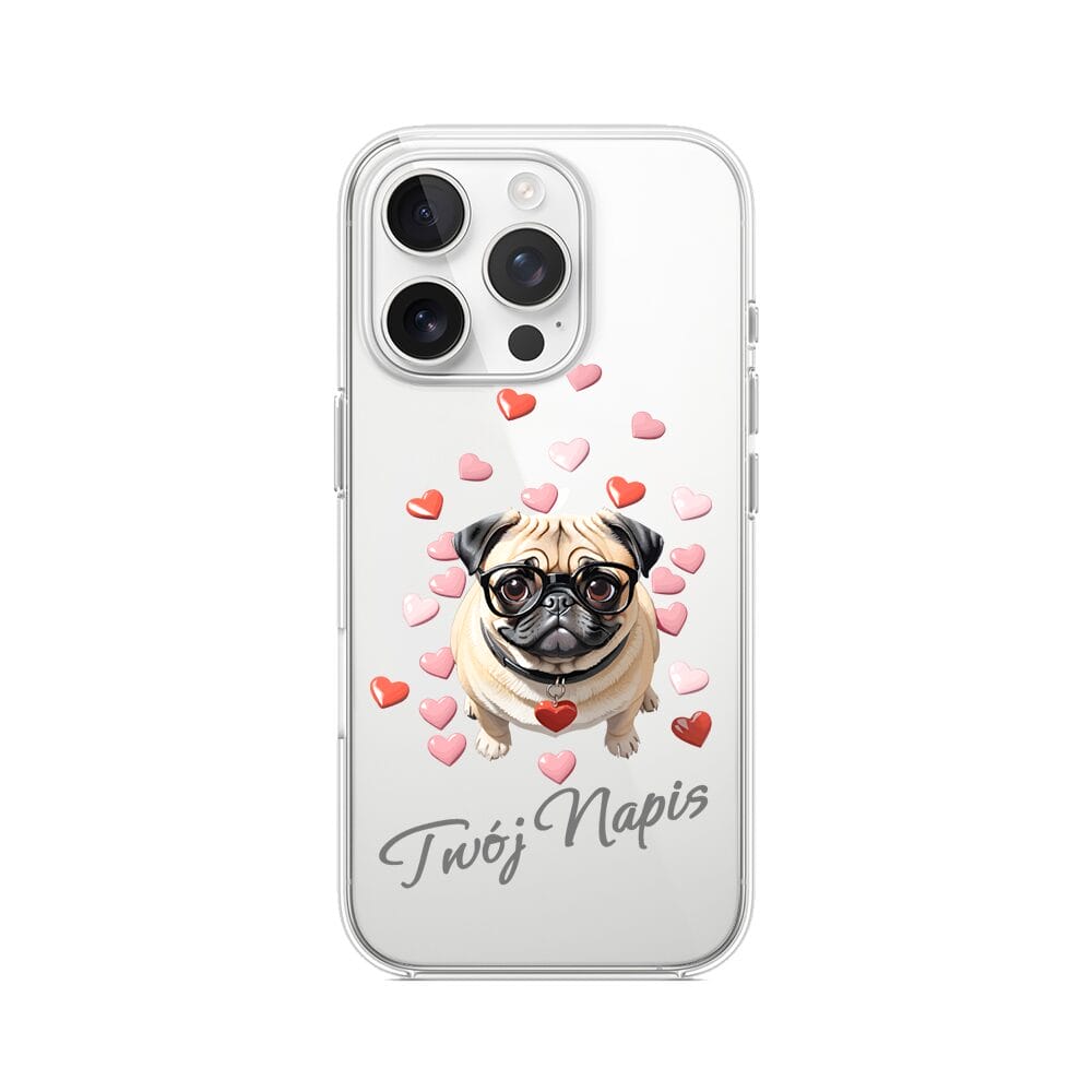 Etui do iPhone 14 Pro przeźroczyste, silikonowe Flexi, Puppy Love, pies rasy Mops