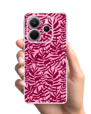 Etui do Xiaomi Redmi Note 14 4G przeźroczyste, silikonowe Flexi, bordowe liście