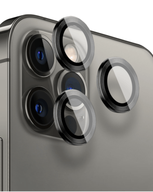 Metalowa osłona obiektywu aparatu ze szkła hartowanego 9H do iPhone 12 Pro, 1 zestaw, czarna