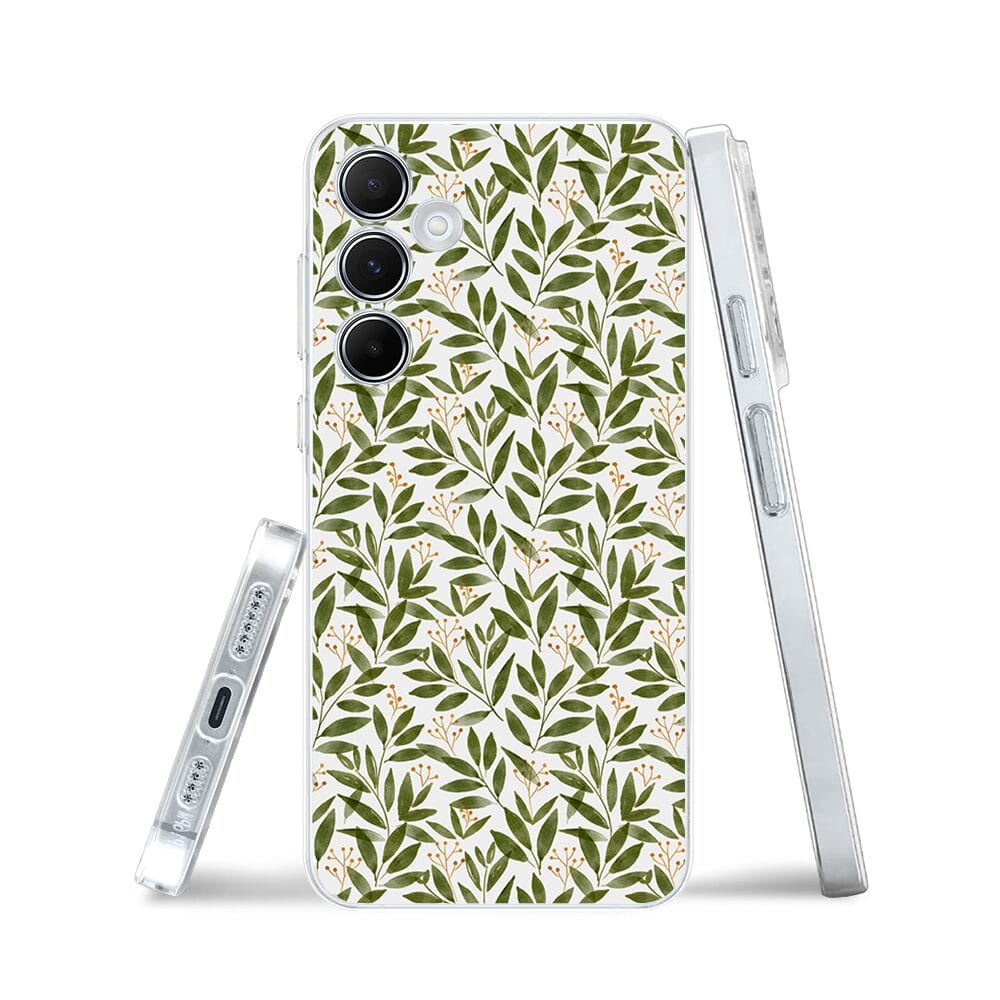 Etui do Samsung Galaxy A55 5G przeźroczyste, silikonowe Flexi, zielone gałązki - obrazek 3