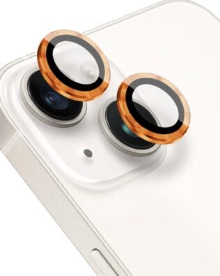 Metalowa osłona obiektywu aparatu ze szkła hartowanego 9H do iPhone 14 Plus, 1 zestaw, pomarańczowa