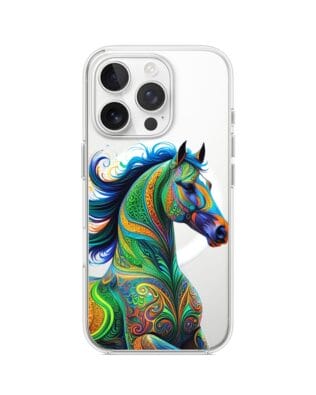 Etui do iPhone 14 Pro Max z MagSafe przeźroczyste, silikonowe Flexi, Dzika Mandala, Koń
