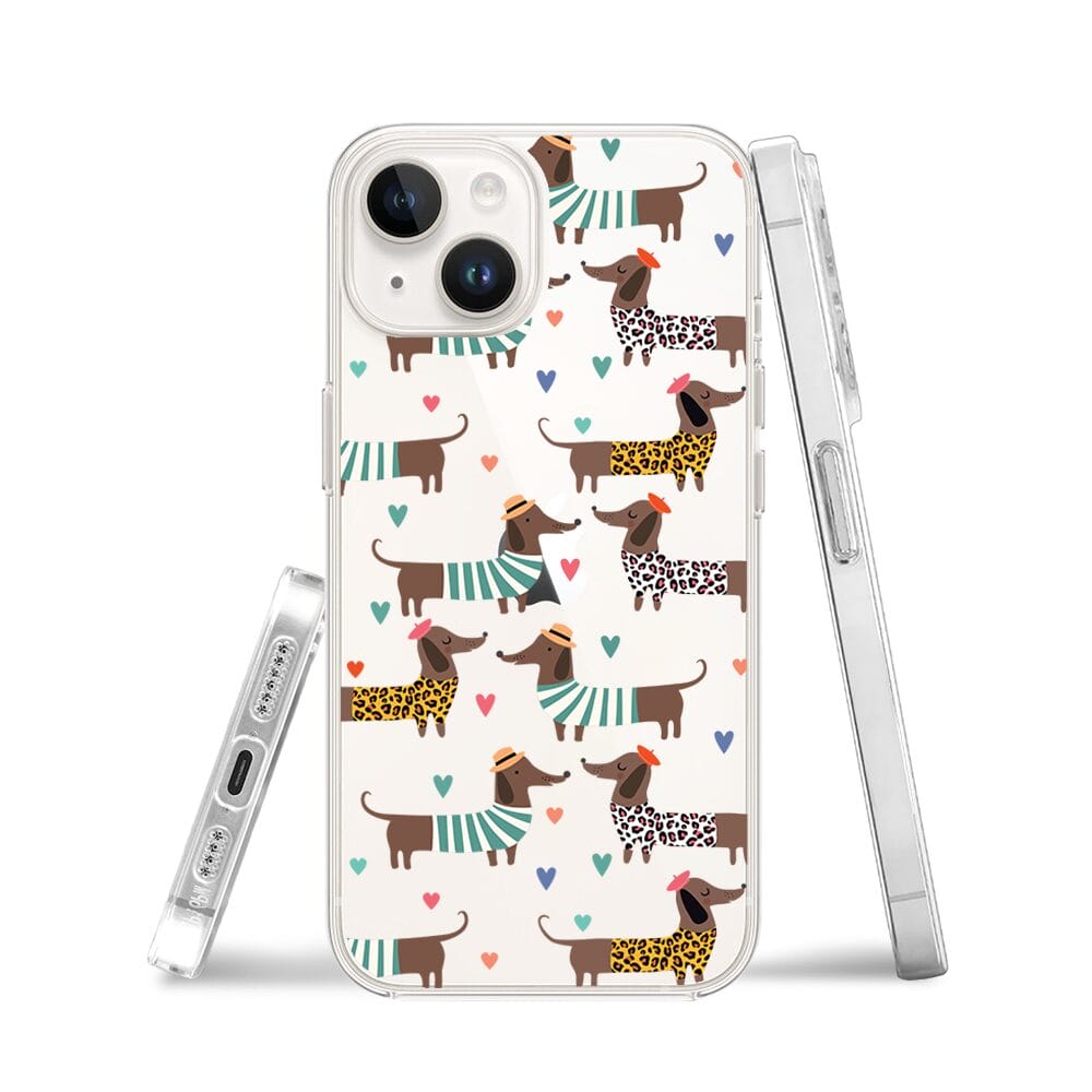 Etui do iPhone 13 Mini przeźroczyste, silikonowe Flexi, zakochane jamniki - obrazek 3