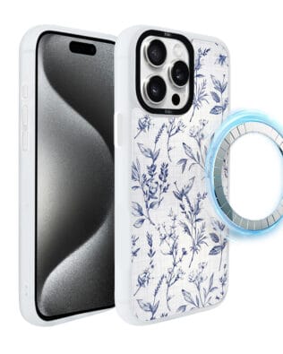 Etui do iPhone 15 Pro IBIZU DropGuard Matt z MagSafe, Pastel Bloom, Lazurowe szepty