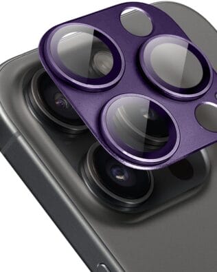 Metalowa osłona na cały aparat z wbudowanymi szkłami do iPhone 15 Pro Max, purpurowa