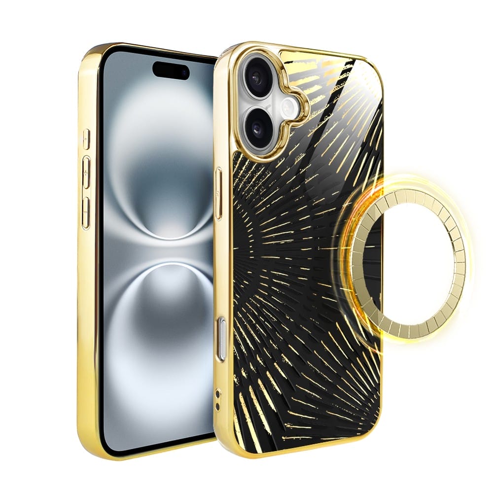 Etui do iPhone 16 IBIZU Elite Glass z MagSafe, Mistyczne wzory, Boski promień czarne, złote
