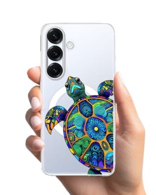 Etui do Samsung Galaxy S25 z MagSafe przeźroczyste, silikonowe Flexi, Dzika Mandala, Żółw