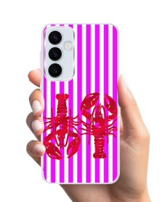 Etui do Samsung Galaxy A55 5G z MagSafe przeźroczyste, silikonowe Flexi, kraby z różowymi paskami