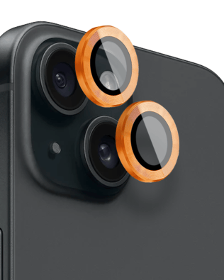 Metalowa osłona obiektywu aparatu ze szkła hartowanego 9H do iPhone 15, 1 zestaw, pomarańczowa
