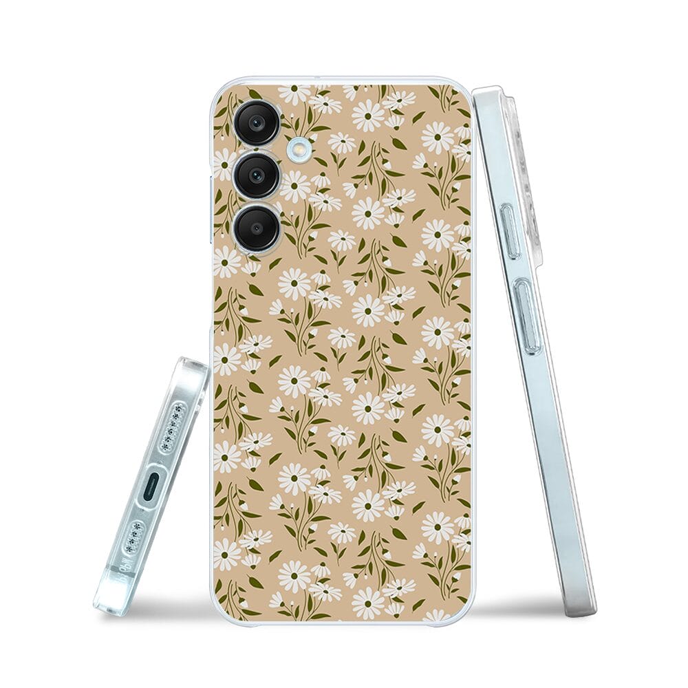 Etui do Samsung Galaxy M35 5G przeźroczyste, silikonowe Flexi, delikatne kwiatki na cielistym tle - obrazek 3