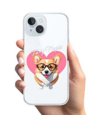 Etui do iPhone 15 Plus przeźroczyste, silikonowe Flexi, Puppy Love, pies rasy Corgi