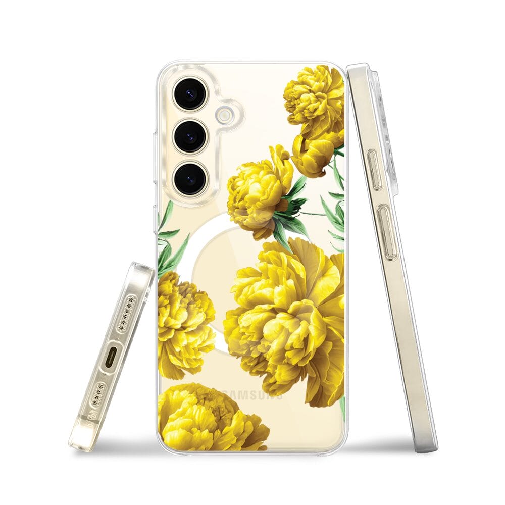Etui do Samsung Galaxy S24 Plus z MagSafe przeźroczyste, silikonowe Flexi, żółte piwonie - obrazek 3