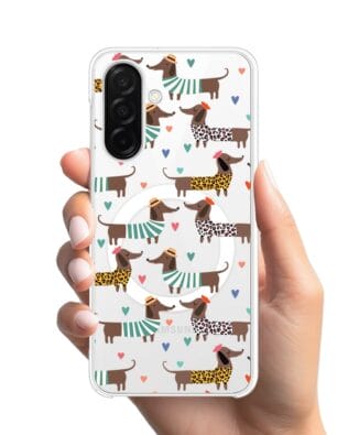 Etui do Samsung Galaxy A26 5G z MagSafe przeźroczyste, silikonowe Flexi, zakochane jamniki