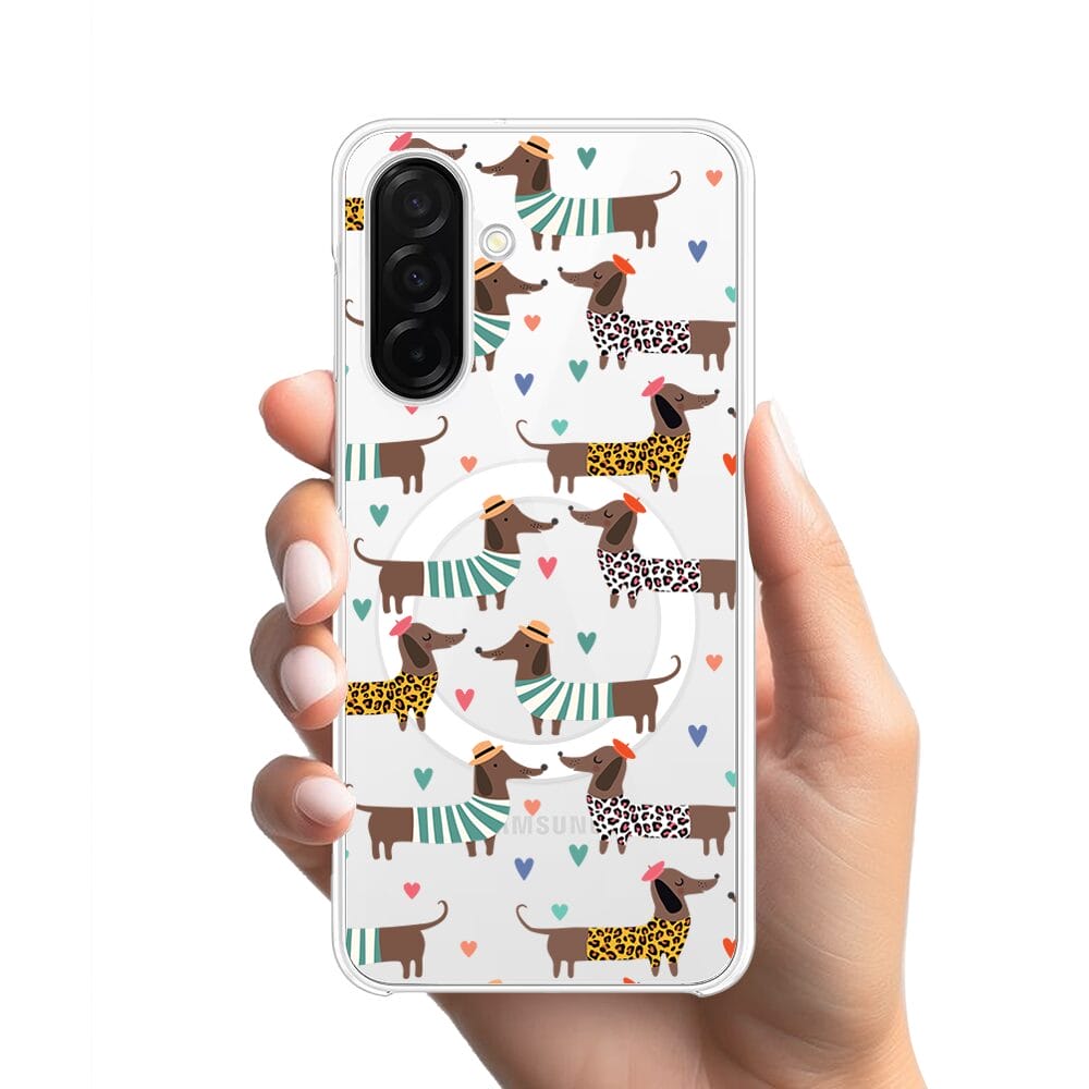 Etui do Samsung Galaxy A26 5G z MagSafe przeźroczyste, silikonowe Flexi, zakochane jamniki - obrazek 2