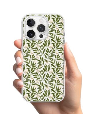 Etui do iPhone 16 Pro przeźroczyste, silikonowe Flexi, zielone gałązki